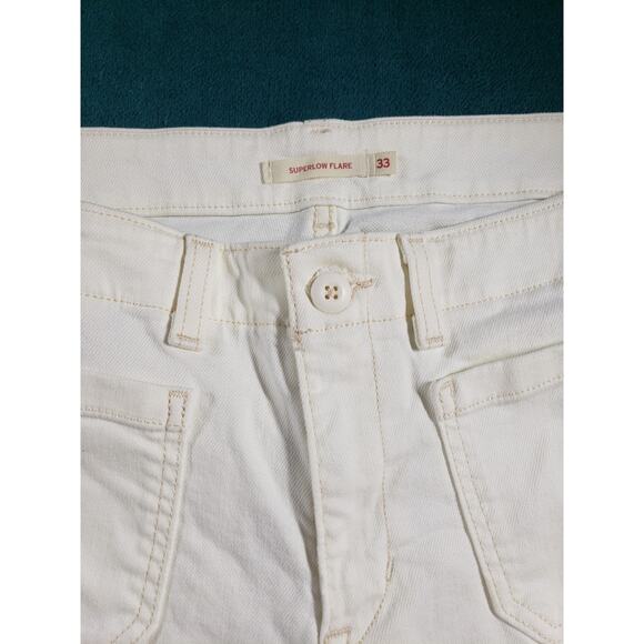 Levis Jeans Size 33 Womens White Denim Ladies Pants Boho 70s Low Rise Flared - Picture 7 of 14